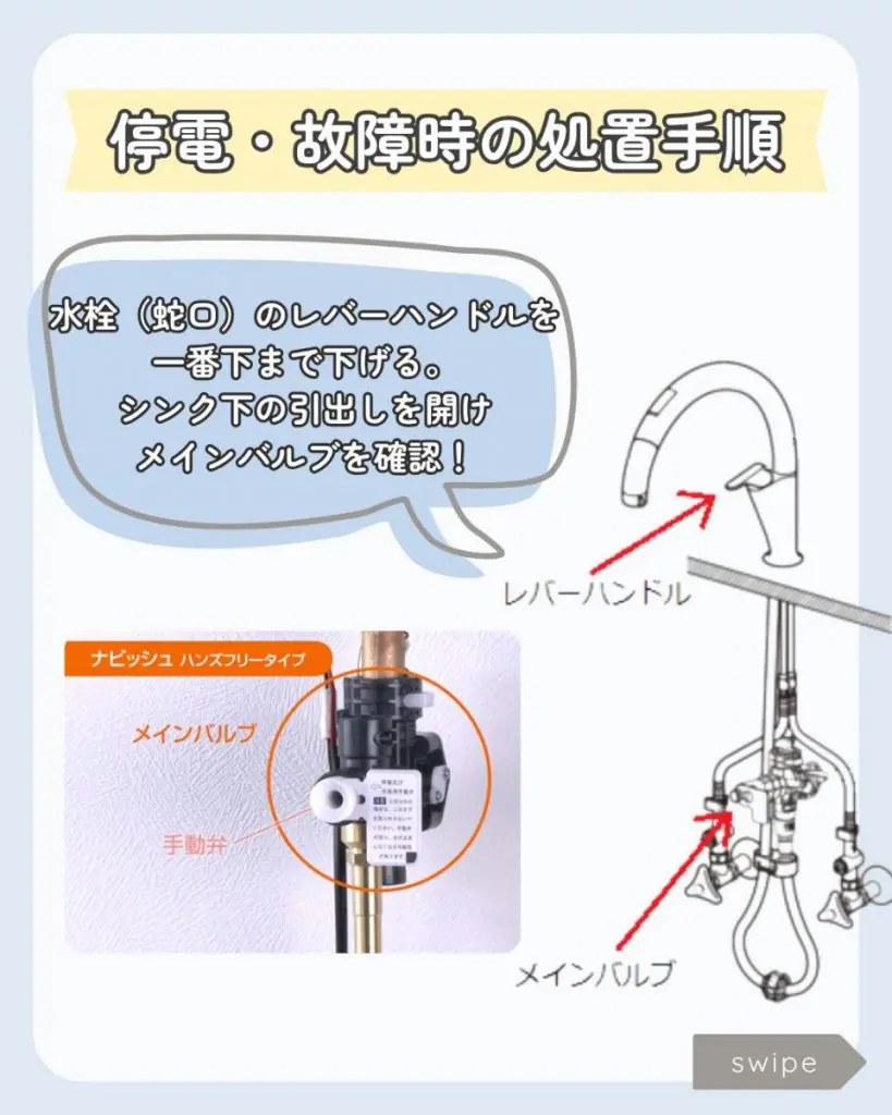 キッチン用タッチレス水栓（停電時使用可） 停電時にシステムキッチンのハンズフリー・タッチレス水栓は使え