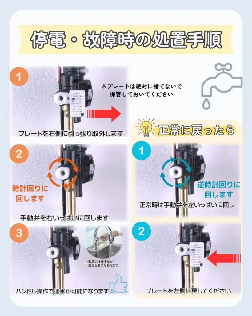 LIXILタッチレス水栓「ナビッシュ」の停電・故障時の処置手順